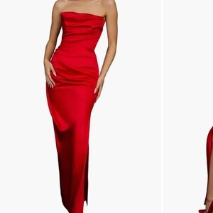 House of CB Adrienne Scarlet Satin Strapless Gown